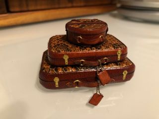 Vintage Dollhouse Miniatures Set Of Luggage Signed Laura Bloch Pullman Suitcases