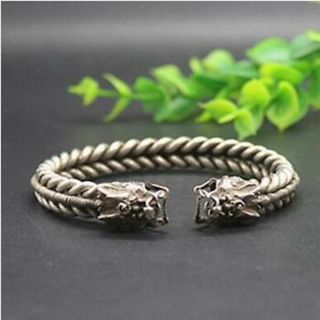 Collectable Old Tibetan Style Silver Copper Carved Dragon Head Bracelet