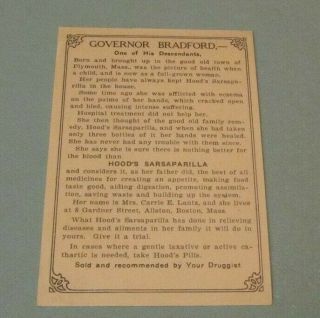 1921 Priscilla The Mayflower of Plymouth Hoods Sarsaparilla Victorian Trade Card 2
