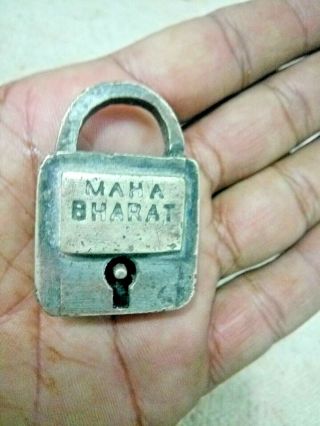 Old Antique Vintage Solid Brass Padlock Lock With Key Miniature Mahabharat Brand