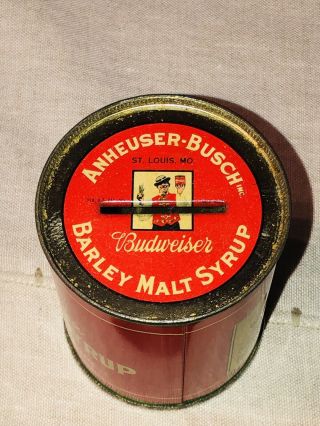 Rare Vintage c.  1920s Budweiser Malt Syrup Prohibition Era Beer Tin Bank Nos 2