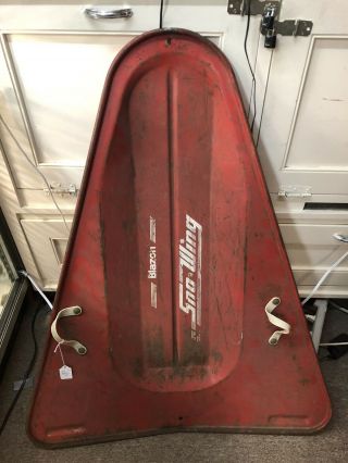 Vintage Sno Wing Red Metal Snow Sled By Blazon With Straps