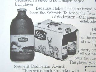 1978 Schmidt ' s Minnesota Twins Print Ad 8.  5 x 11 