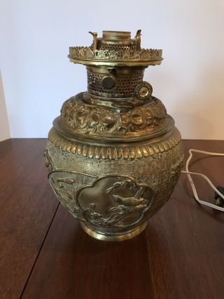 Antique Bronze/brass Converted Oil Lamp