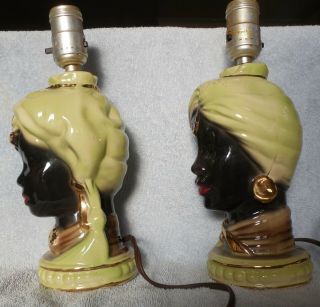 Vintage Chalkware Blackamoor Lamp Nubian Pair 12 " High Overall