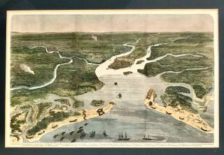 Engraving Civil War Battle Charleston South Carolina Birds - Eye View