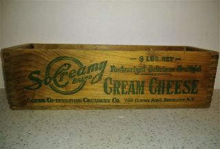 Vintage Sodus Co - Op Creamery So Creamy Cream Cheese Wooden Box Rochester Ny