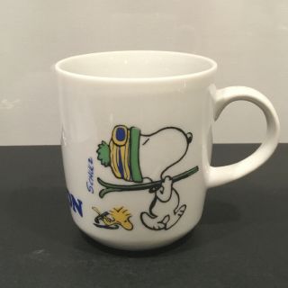 Snoopy Charles Schultz Peanuts Ski Champion 8 Oz Ceramic Coffee Mug Vintage 1965