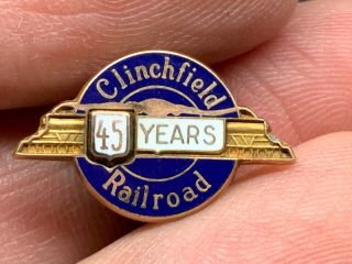 Clinchfield Railroad 10k Gold Rare Old 45 Years Of Service Award Pin.