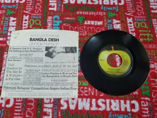 The Beatles George Harrison Apple 45 Record Bangla Desh 1971 Picture Sleeve