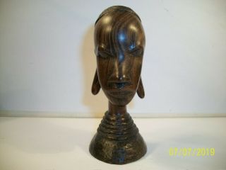 Vintage 1940s Hand Carved Head Bust Of African Woman “brown Hard Wood” “nice”