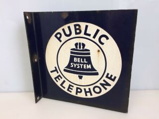 Vintage Bell System Public Telephone Porcelain 2 Sided Sign Flange Side 11 "