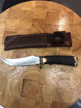 Vintage Schrade Usa 498 Fixed Blade Stag Handle Knife