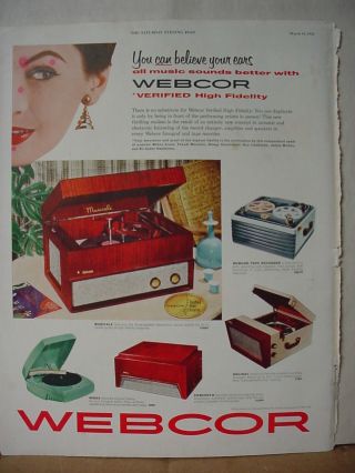 1955 Webcor Radio Tape Recorder Stereo Hi - Fi Vintage Print Ad 10506