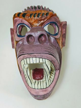Vintage Carved Wood Monkey Face Wall Mask