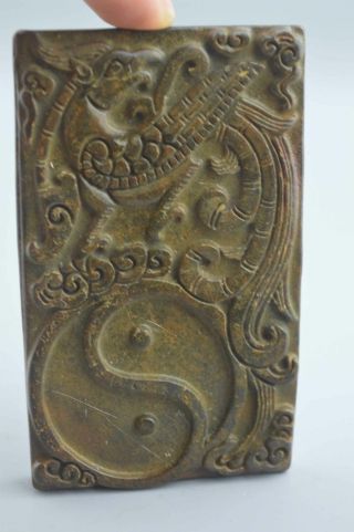 China Collectable Handwork Old Jade Carve Beauty Phoenix Ancient Rare Ink - Stone