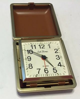 Seth Thomas Travel Alarm Clock,  Made In Brazil With Gold Colored Trim Vintage