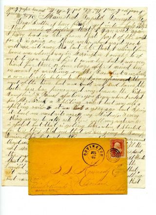 Civil War Soldier Letter,  Cover Covington Ky Ju 19 1863 To Brother In The Hospita