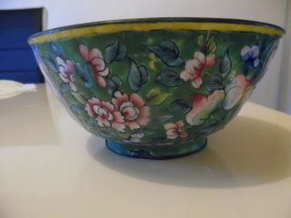 Antique /vintage Chinese Canton Enamel Over Copper Hand Painted Bowl