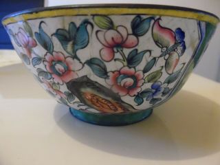 Antique /vintage Chinese Canton Enamel over Copper Hand Painted Bowl 2