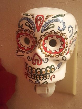 Sugar Skull Day Of The Dead Halloween Ceramic Wax Warmer Plug In