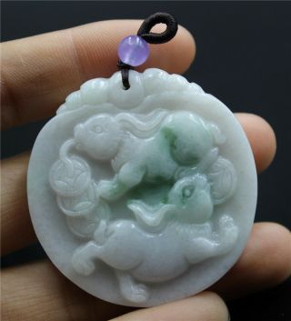 100 Natural Jade Hand Carved Zodiac Rabbit Pendant Jadeite Necklaces Amulet
