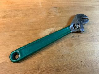 Vintage 10 " Diamond Diamalloy Adjustable Wrench Green Rubber Handle - Made In Usa