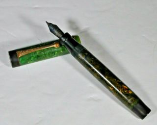 Vintage Parker Duofold Green Jade Marble Flat - Top Gold Fountain Pen Buy It Now