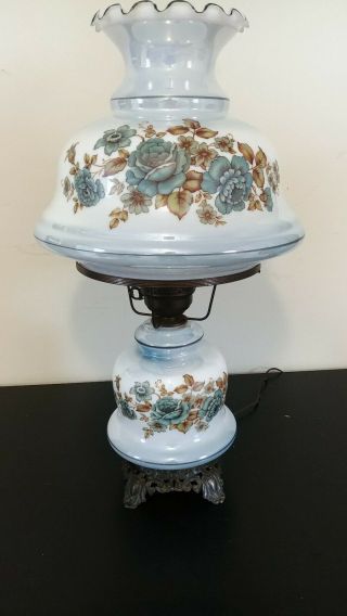Vintage Large Electric Hurricane Lamp Blue Floral 26 ",  Accurate Casting Co