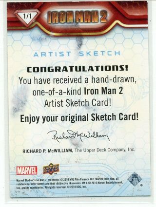 Mark I 2010 UD Marvel Iron Man 2 Artist Sketch 1/1 2