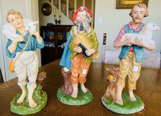 3 Vintage Paper Mache Nativity 12 " Figures Italy Fontanini Shepherd Men