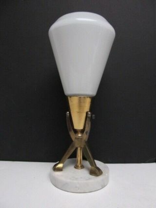 Vintage Art Deco Brass & Marble Milk Glass Shade Lawyers Desk Lamp