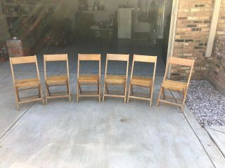 Vintage Snyder Antique Oak Wooden Folding Chairs Set Of 6