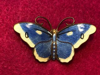 Vintage Sterling Silver Blue Enamel Butterfly Brooch 925s Norway Hroar Prydz Pin