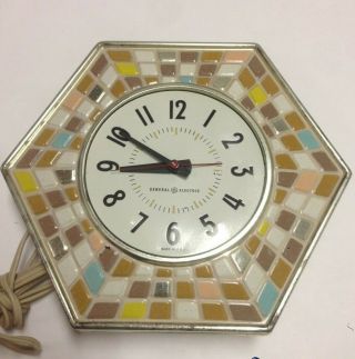 Vtg Mcm Retro Mosaic Tile Hexagon Electric Wall Clock 2118 General Electric 60s