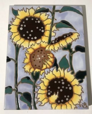 Gorgeous Sunflower Ceramic Tile Trivet - Hand Painted Debora Duran Geiger - Signed
