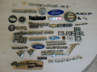Vintage Badges Emblems Jeep Ford Fairlane Chevrolet Blazer Rat Rod Make Offer