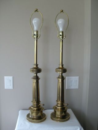 Stiffel Brass Table Lamps Vtg 1972 Neoclassical Fluted Column Shade Not