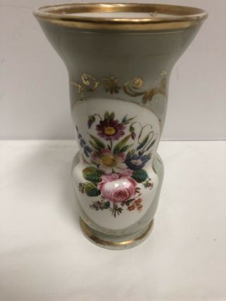 Large Old Paris Porcelain Vase Hand Painted With Flowers C.  1860