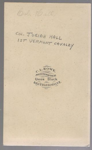 Civil War CDV Union Colonel Josiah Hall 1st Vermont Cavalry WIA Brandy Station 2