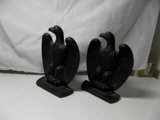 Vintage Black Cast Iron Eagle Bookends 7 " X 5 " X 1 1/2,  Weigh 3.  2 Lbs Each