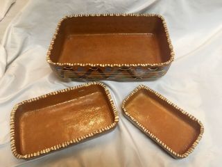 Vintage Mexican Redware Pottery 3 Nesting Platters Trays Tlaquepaque Rectangle