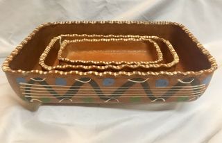 Vintage Mexican Redware Pottery 3 Nesting Platters Trays Tlaquepaque Rectangle 2