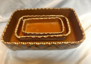 Vintage Mexican Redware Pottery 3 Nesting Platters Trays Tlaquepaque Rectangle 3