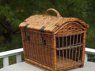 Vintage Wicker Dog Cat Pet Carrier Cage Exc 16 " L 12 " W 13 " H