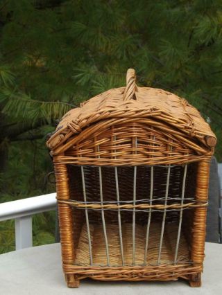 Vintage Wicker Dog Cat Pet Carrier Cage EXC 16 