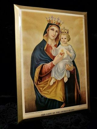 Antique Tin Virgin Mary Our Lady Of The Sacred Heart Picture