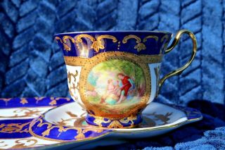 Vintage Sovereign Fine China Tea Cup and Saucer Snack Plate Blue & Gold Guild 2