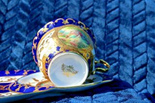 Vintage Sovereign Fine China Tea Cup and Saucer Snack Plate Blue & Gold Guild 3