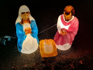 General Foam Plastic Blow Mold Lighted Nativity Scene 28 " Mary Joseph Jesus Vtg
